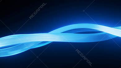 Abstract Bright Blue Ribbon Gently Flows Across a Black Backdrop