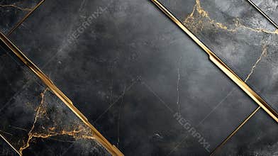 Charcoal gray, gold minimalist borders, luxury style .
