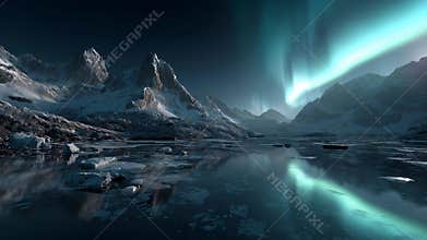 Majestic polar night with vibrant natural light display over still