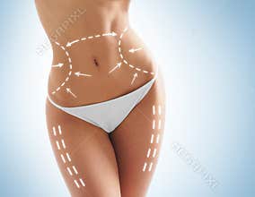 Female body with the drawing arrows on it