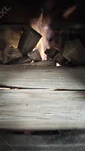 cozy fireplace scene, homely scene featuring traditional wood burning fireplace flickering softly