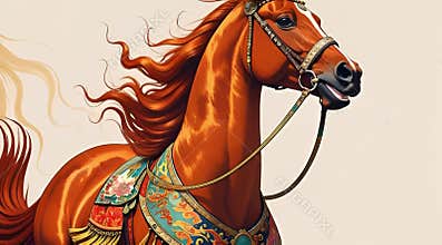 Golden Steed: Elegant Red Horse in Ancient Chinese Art Style