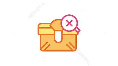 Yellow box graphic with a pink cancel icon symbol