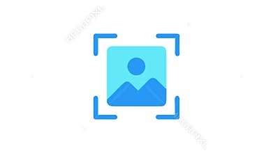 Blue landscape icon inside focus frame over white background