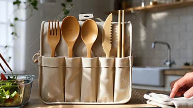 AI Wooden utensils in organizer