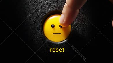 A visual representation of the concept of reset, featuring a yellow button with a neutral face being pressed, symbolizing a fresh