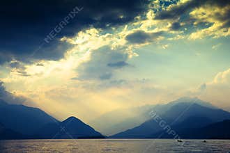 Dramatic mountains and lake