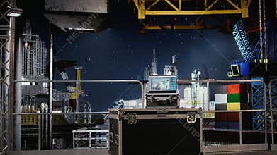 Empty computer displays predictive maintenance dashboard on offshore drilling