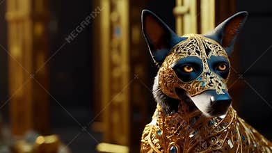 Ancient Egyptian mythical god Anubis in the form of a black jackal