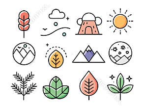 Nature element icons depict outdoor symbols in simple style