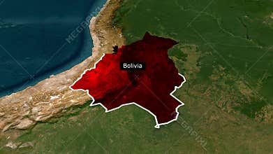 Country Bolivia Marked on World Map