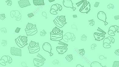 Minimalist food illustrations on a trendy mint green backdrop.