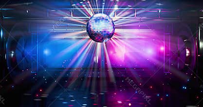 Disco style. Bright lights. Looping 3D animation of a rotating disco ball. Retro disco animation. VJ loop. Dance music. Intro for