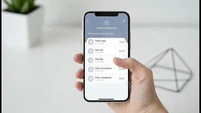 Person checking mobile banking app transaction history on smartphone