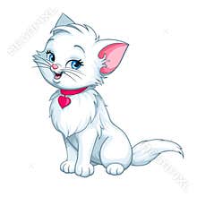 Vector cartoon fun cute white kitten happy