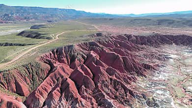 Aerial view of the Valley of the Moon in Cusi Cusi, Jujuy, impressive geological formations