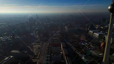 Berlin city panorama, long street and buildings. Best aerial view drone