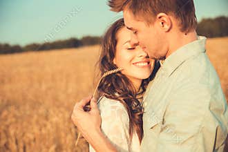 Young couple in love outdoor.Couple hugging.