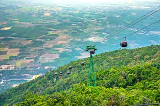 The path cable car up mountain carrying tourists visit
