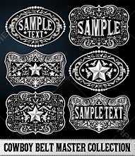 Western Style Cowboy Belt Buckle Label Master Collection Set.