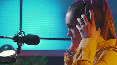 Woman getting ready for her live broadcasting online