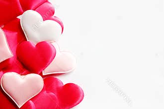 Background of red and pink hearts - Symbols of love closeup macro view
