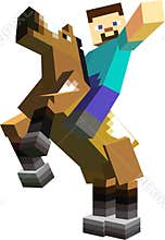 Minecraft character on horseback with blue t-shirt