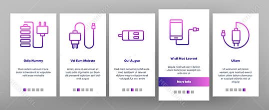 Charger Energy Device Onboarding Icons Set Vector