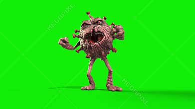 Virus Monster Covid19 Attacks Loop Green Screen 3D Rendering Animation 4K