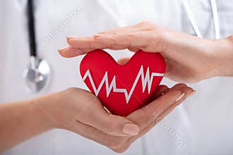 Doctor Protecting Heart Shape With Heart Beat Pulse