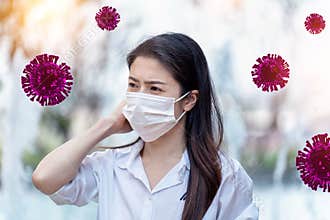 Woman wearing medical mask to protect against coronavirus, Covid19