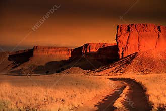 Sunset with spectacular colors  the desert in Namibia