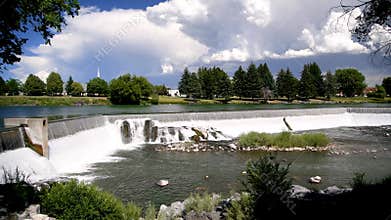 Idaho Falls, Idaho. River and city waterfalls on a beautiful summer day