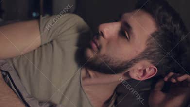 Sleep disorder panic attack man nightmare bed