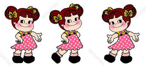 Cute cartoon girl in pink dress