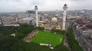 Aerial View of The Masjid Raya Bandung or Grand Mosque of Bandung in the month of Ramadan
