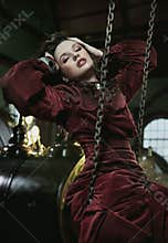 brunette in stylish interior