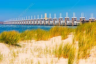 Eastern Scheldt storm surge barrier in Zeeland Netherlands