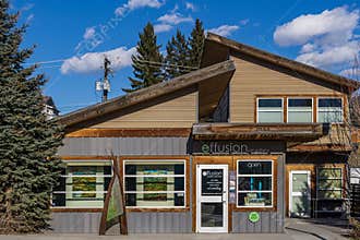 INVERMERE, CANADA - MARCH 18, 2020: art gallery in small town british columbia
