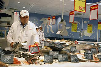 Fish department at supermarket