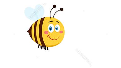 Smiling Cute Bee Cartoon Character Flying