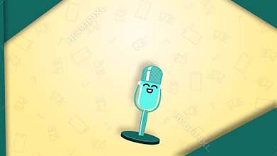 Animation of a colored microphone. Podcasting, media and vocals concept. Bright yellow background. copy space
