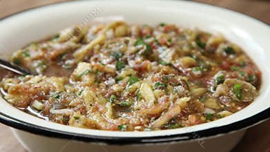 Eggplant salad close up