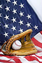 Baseball Glove, Ball & USA Flag - vertical