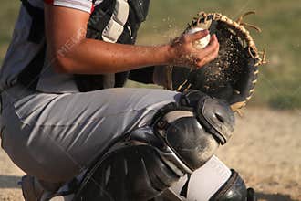 Catcher Making a Stop with Dirt Flying