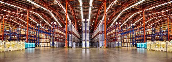 Warehouse industrial and logistics companies. Commercial warehouse. Huge distribution warehouse with high shelves.