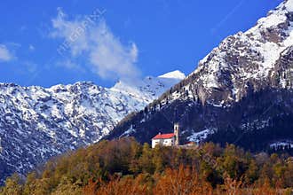 The first snow in San Martino, in Alpago in the province of Belluno