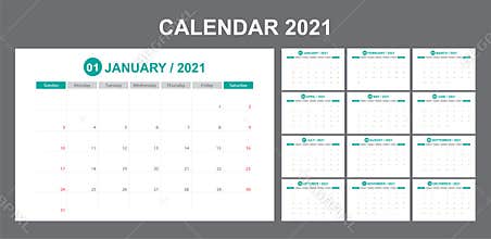 Calendar annual vector template year 2021 for office, layout corporate and company with horizontal.