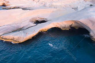 Greece in summer time , aerial view over Milos Sarakiniko Beach