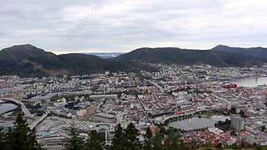 Aerial view, Floyen view desk. Bergen, Norway